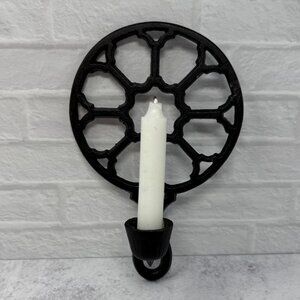 Vintage Cast Iron‎ Trivet Style Metal Wall Single Candle Sconce 8" T x 5.25" W